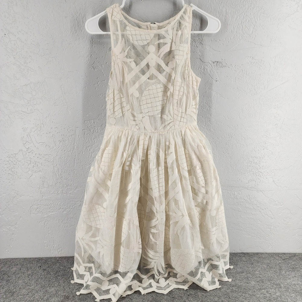 Maeve Ivory Lace Pineapple Fit and Flare Sleeveless Mini Dress Womens Size 2